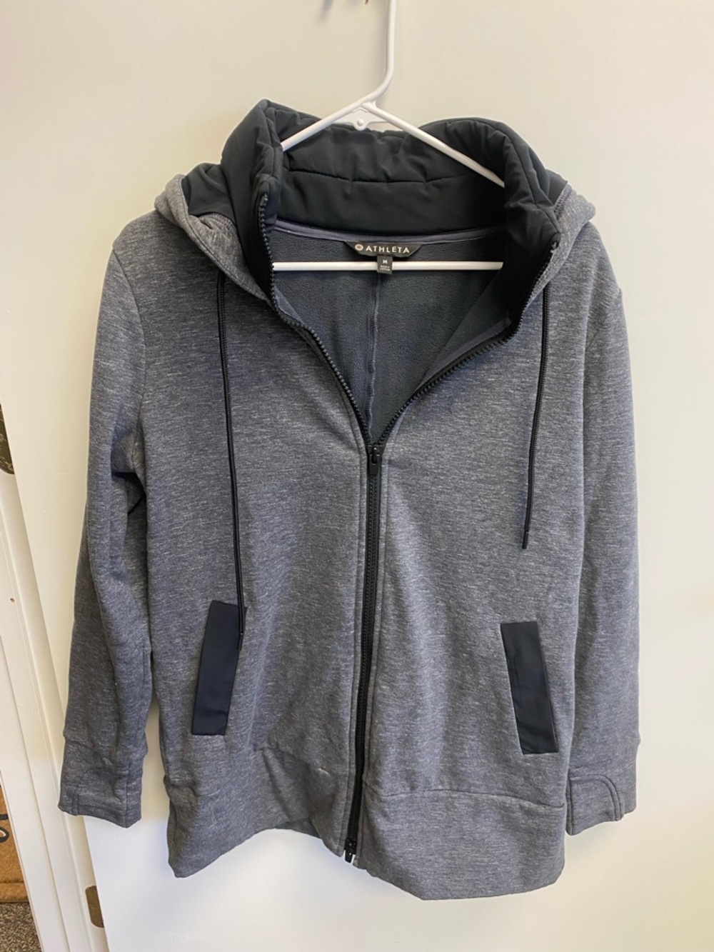 Athleta Navy and Heather Gray Full-Zip Fleece Hoodie